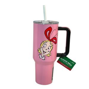 The Grinch Cindy Lou Who Dr. Seuss Pink Stainless Steel Tumbler Handle 40 Oz